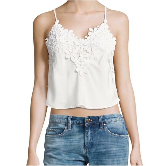 Revolve Winston White Floral Lace Cropped Spaghetti Straps Camisole Top Black XS - Picture 1 of 5